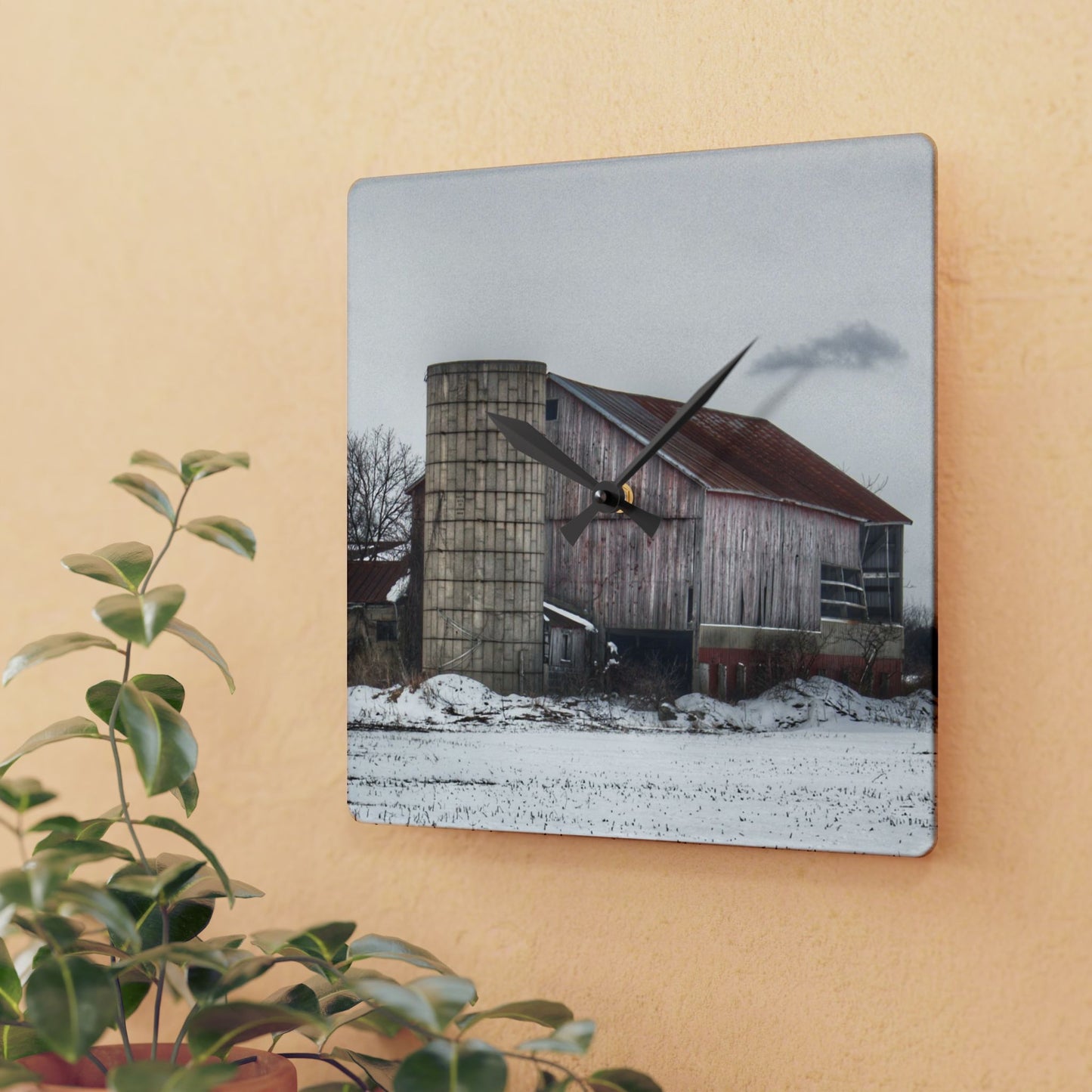 U R There Photography Babcock Road Grey Rustic Farmhouse Acrylic Analog Wall Clock