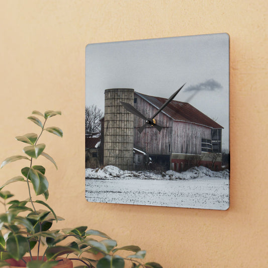 U R There Photography Babcock Road Grey Rustic Farmhouse Acrylic Analog Wall Clock
