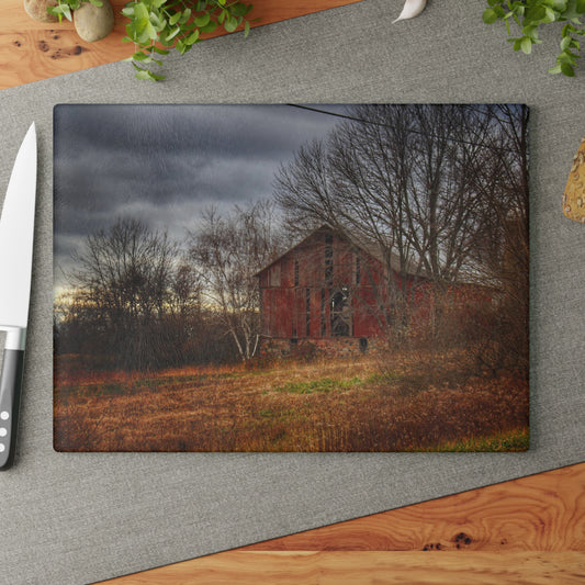 U R There Photography December Fieldstone Red Rustic Farmhouse Tempered-Glass Cutting Board