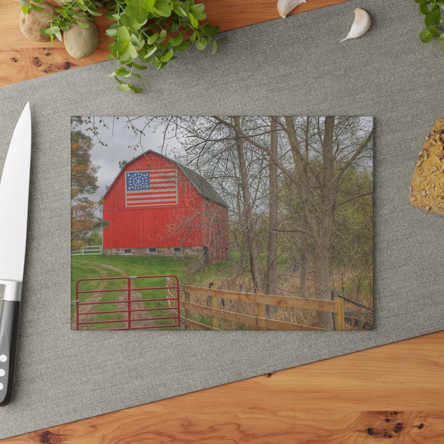 U R There Photography Patriot Red Rustic Farmhouse Tempered-Glass Cutting Board