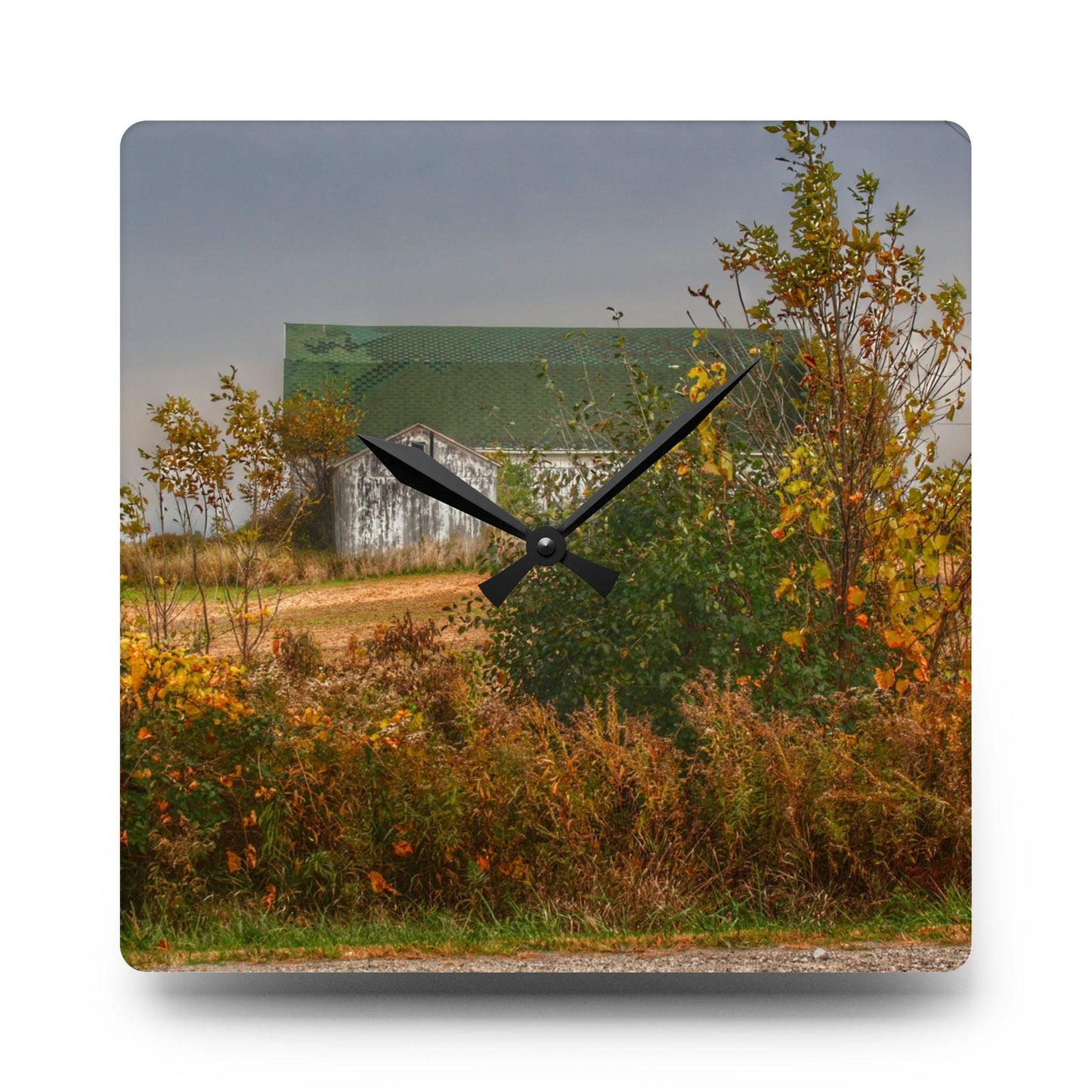 U R There Photography Hill Road White Rustic Farmhouse Acrylic Analog Wall Clock