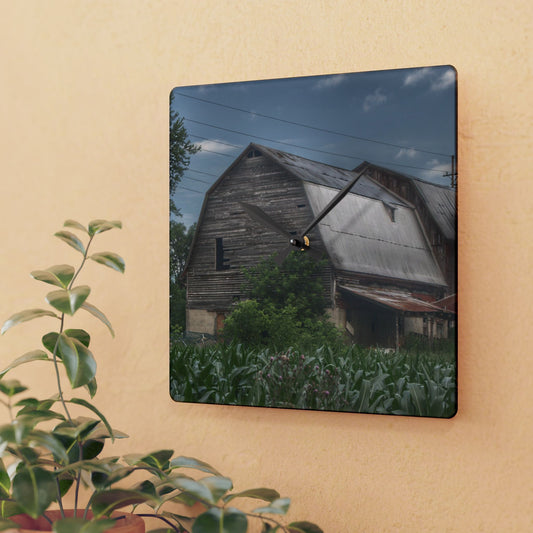 U R There Photography Murphy Lake Road Grey lI Rustic Farmhouse Acrylic Analog Wall Clock