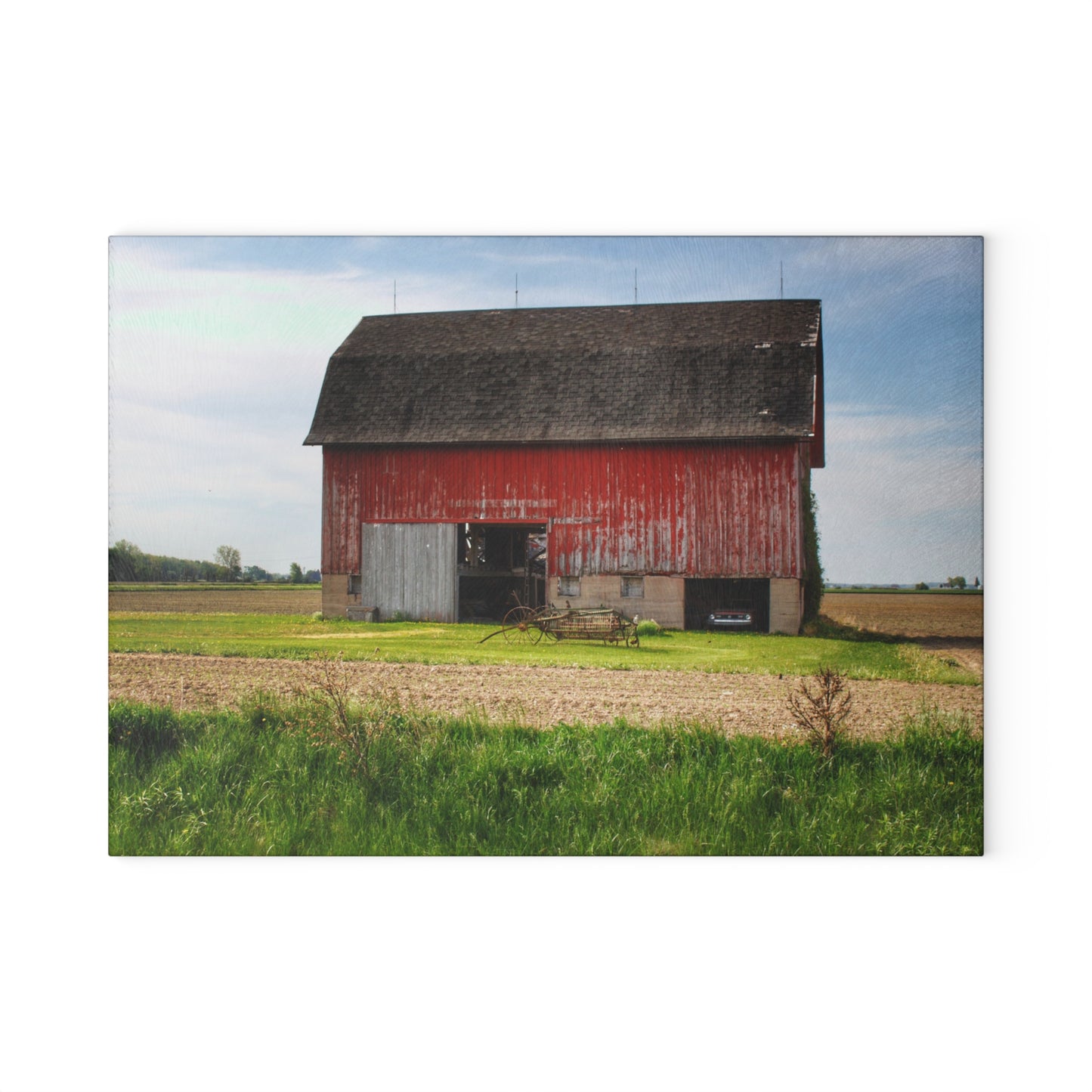 U R There Photography Unionville Elmwood Road Red I Rustic Farmhouse Tempered-Glass Cutting Board