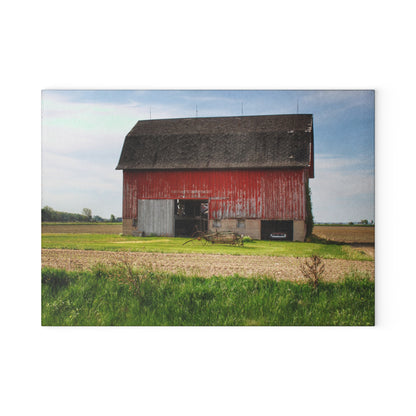 U R There Photography Unionville Elmwood Road Red I Rustic Farmhouse Tempered-Glass Cutting Board