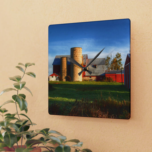 U R There Photography Maynard Road Reds Rustic Farmhouse Acrylic Analog Wall Clock