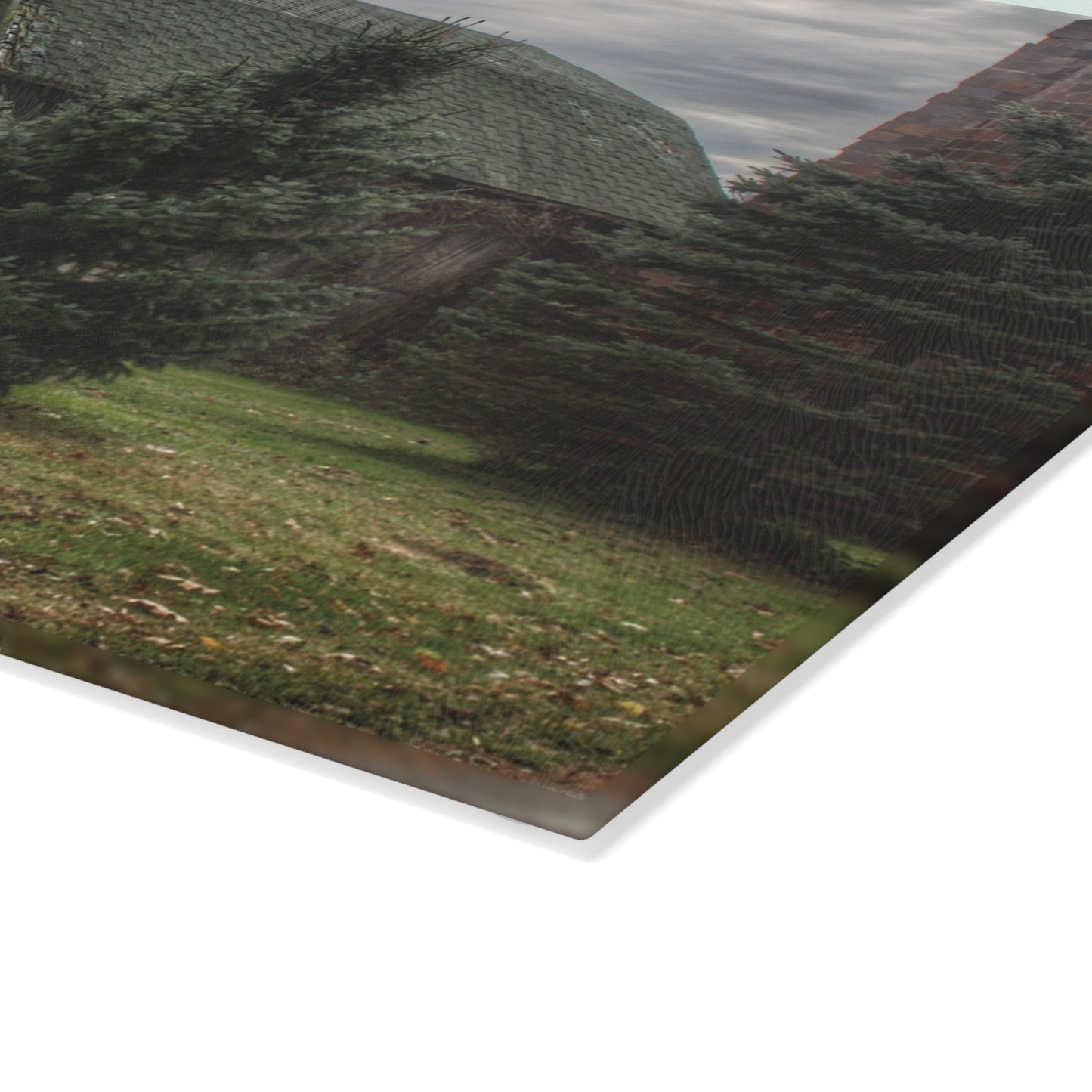 U R There Photography Pero Lake Road Grey I Rustic Farmhouse Tempered-Glass Cutting Board