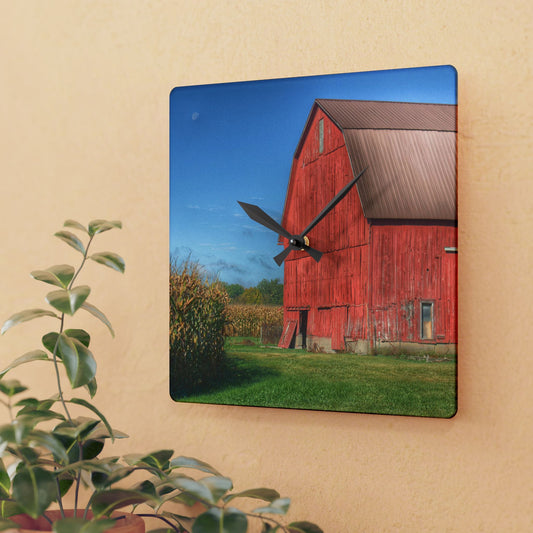 U R There Photography Fargo Road Red I Rustic Farmhouse Acrylic Analog Wall Clock