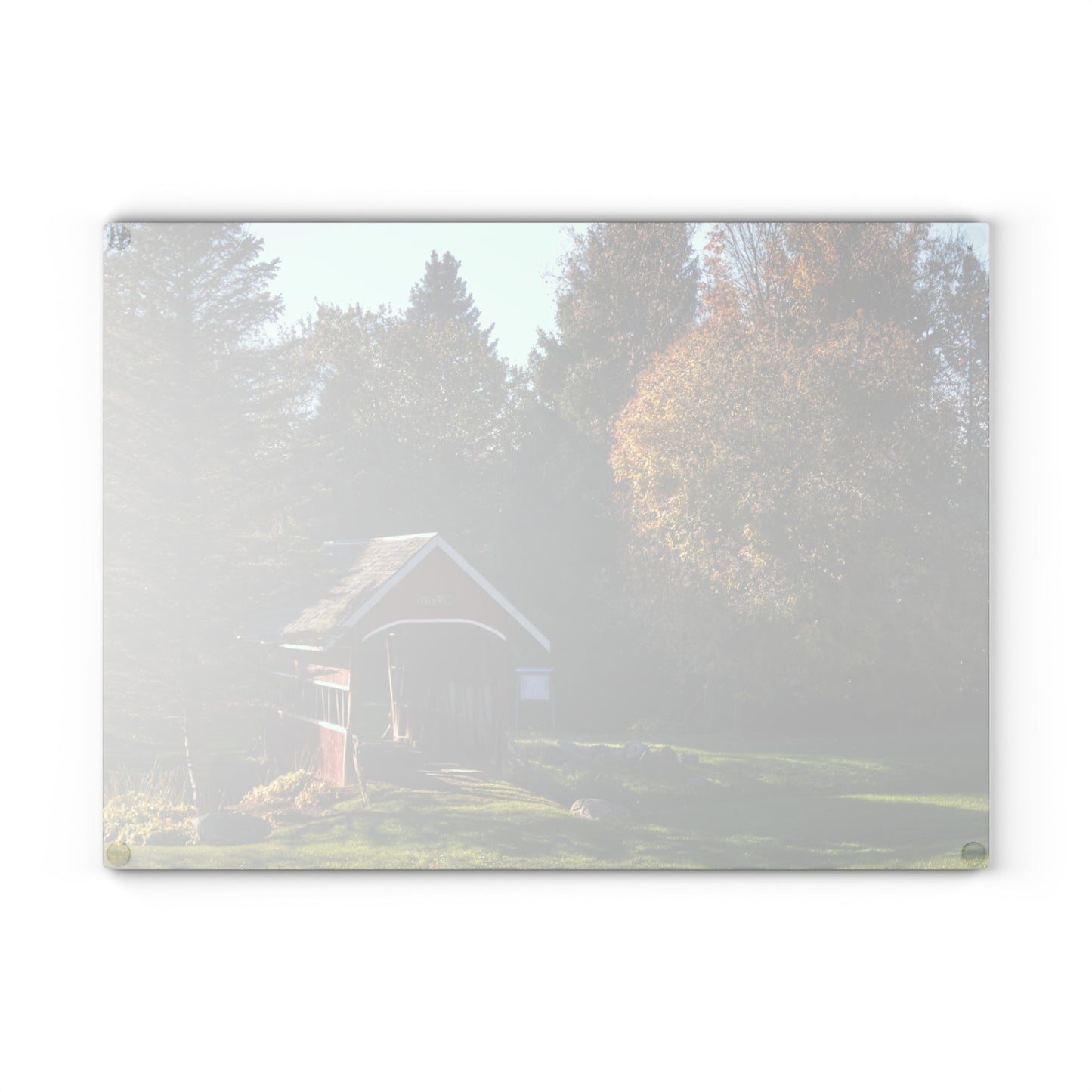 U R There Photography Hadley Covered Bridge II Rustic Farmhouse Tempered-Glass Cutting Board