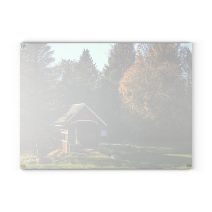 U R There Photography Hadley Covered Bridge II Rustic Farmhouse Tempered-Glass Cutting Board