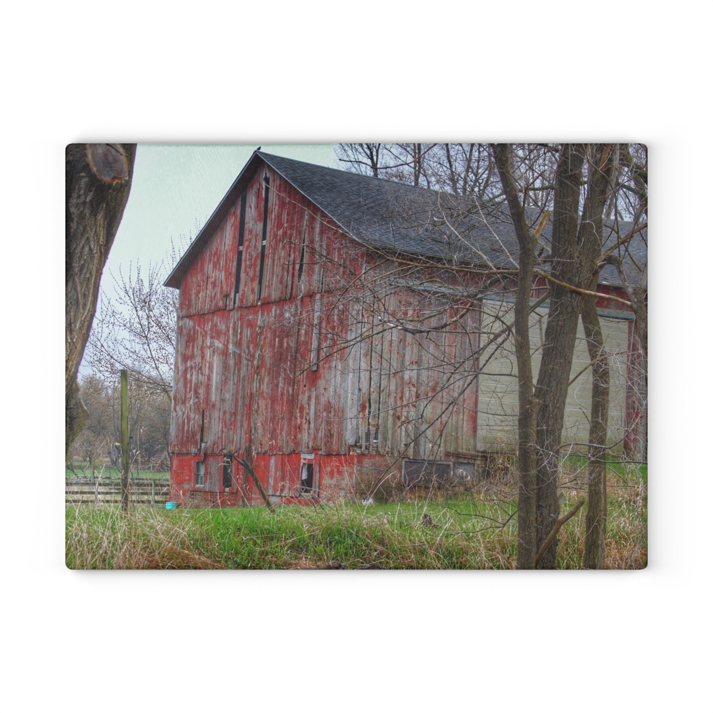 U R There Photography Lake George Red I Rustic Farmhouse Tempered-Glass Cutting Board