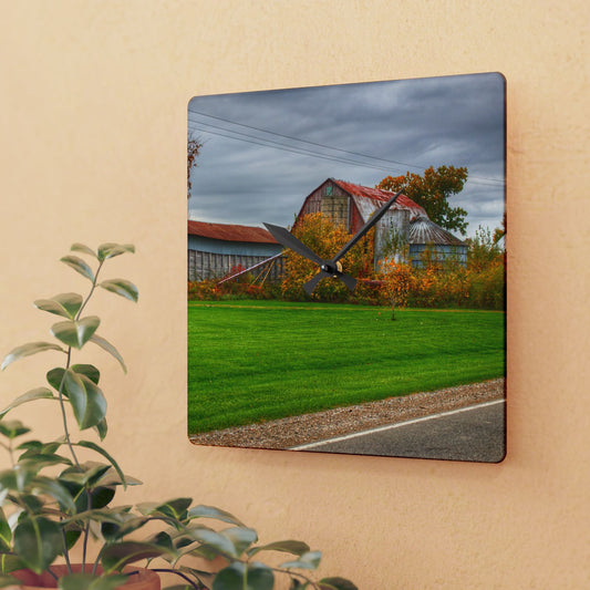 U R There Photography Galbraith Road Red Rustic Farmhouse Acrylic Analog Wall Clock