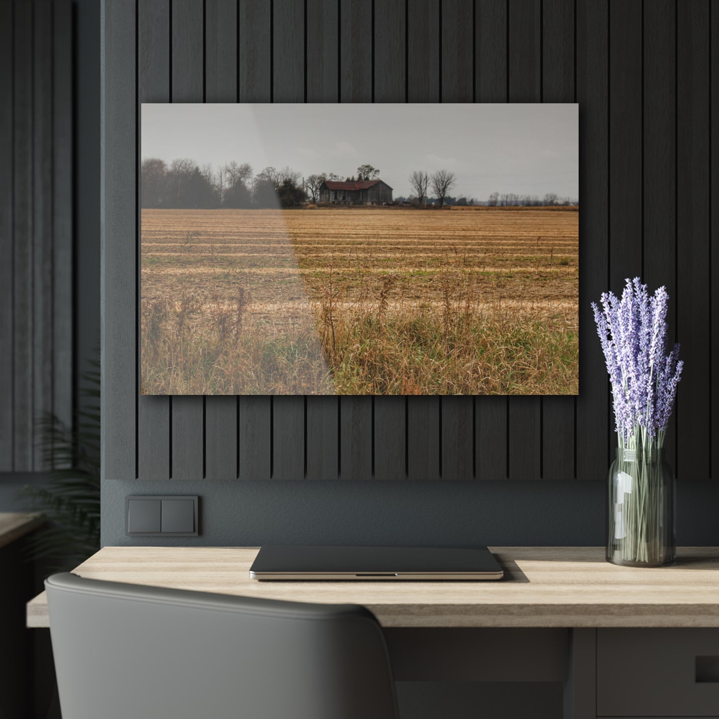 U R There Photography Freiberger Road Grey Across the Field Rustic Farmhouse Acrylic Wall Print