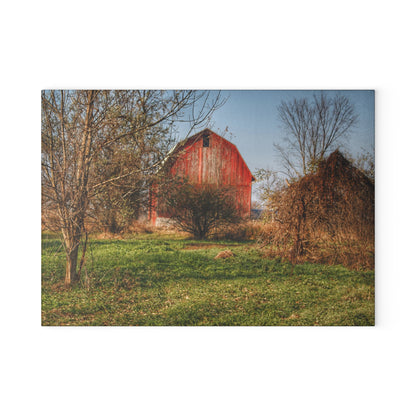 U R There Photography Columbiaville Red in November Rustic Farmhouse Tempered-Glass Cutting Board