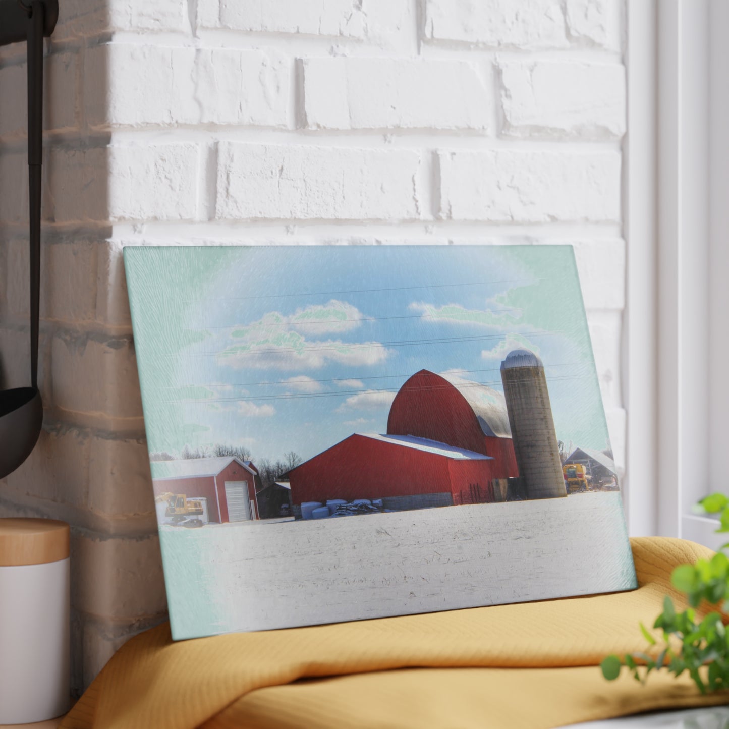 U R There Photography Barnes Road Reds Rustic Farmhouse Tempered-Glass Cutting Board