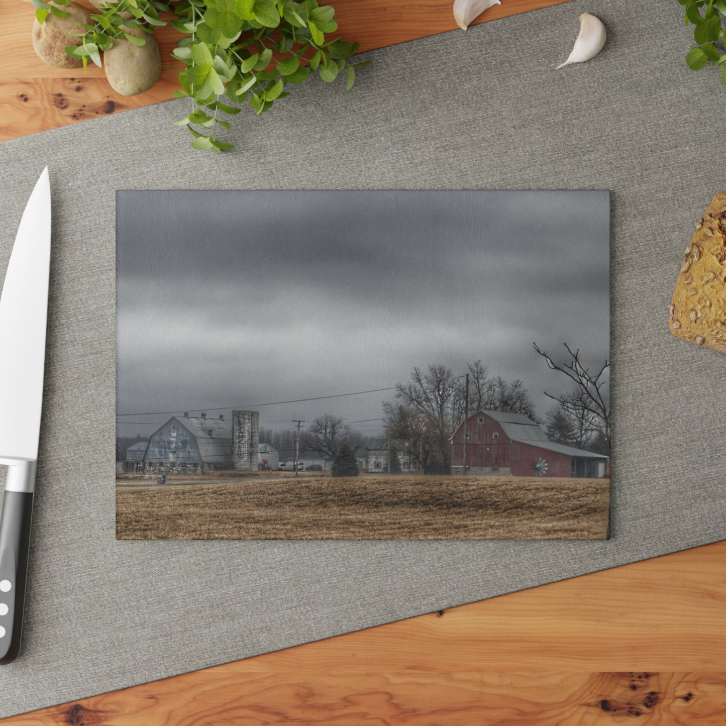 U R There Photography Daley Road Duo Rustic Farmhouse Tempered-Glass Cutting Board