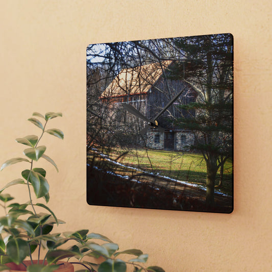 U R There Photography Newark Road Hidden Fieldstone Grey Rustic Farmhouse Acrylic Analog Wall Clock