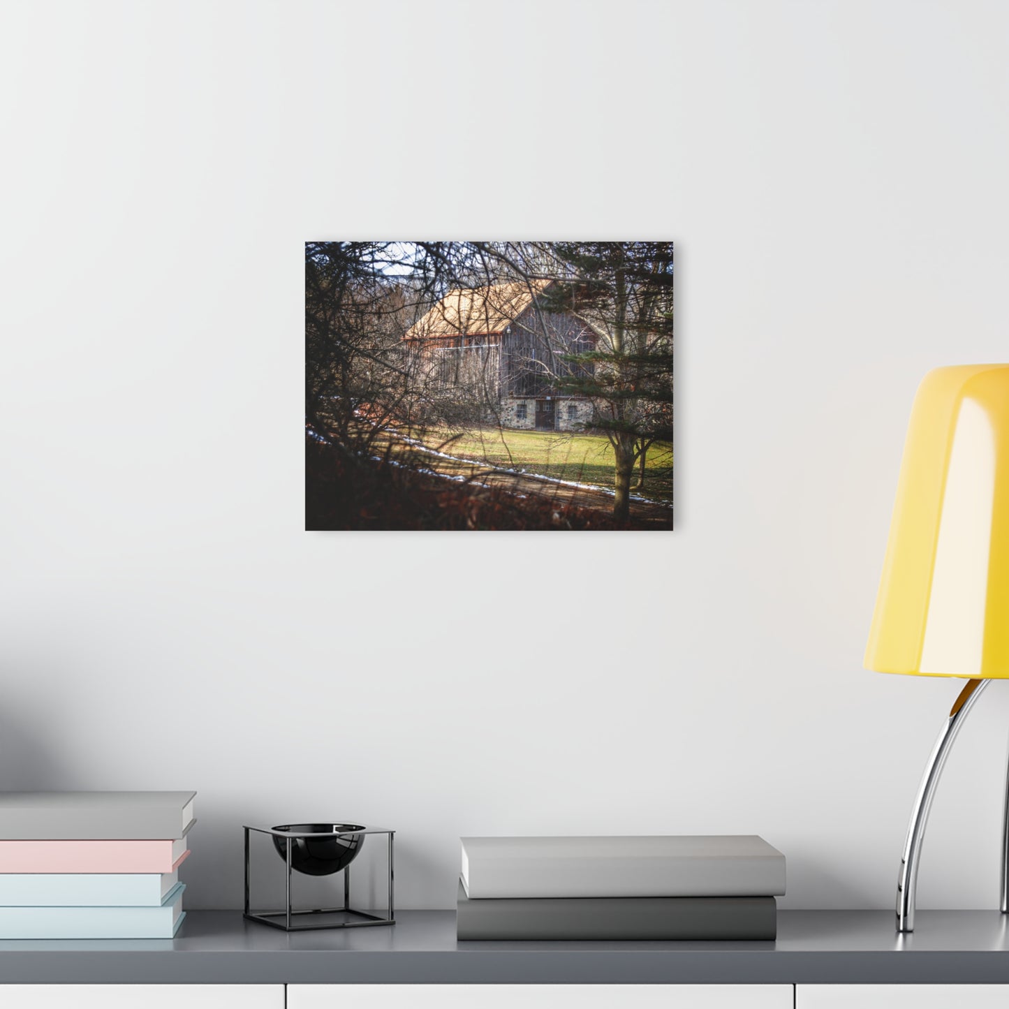 U R There Photography Newark Road Hidden Fieldstone Grey Rustic Farmhouse Acrylic Wall Print