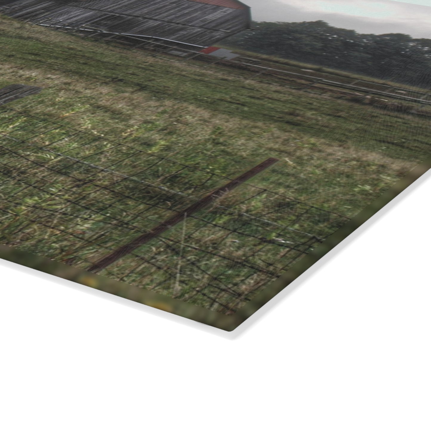 U R There Photography Newark Road Tilted Grey I Rustic Farmhouse Tempered-Glass Cutting Board