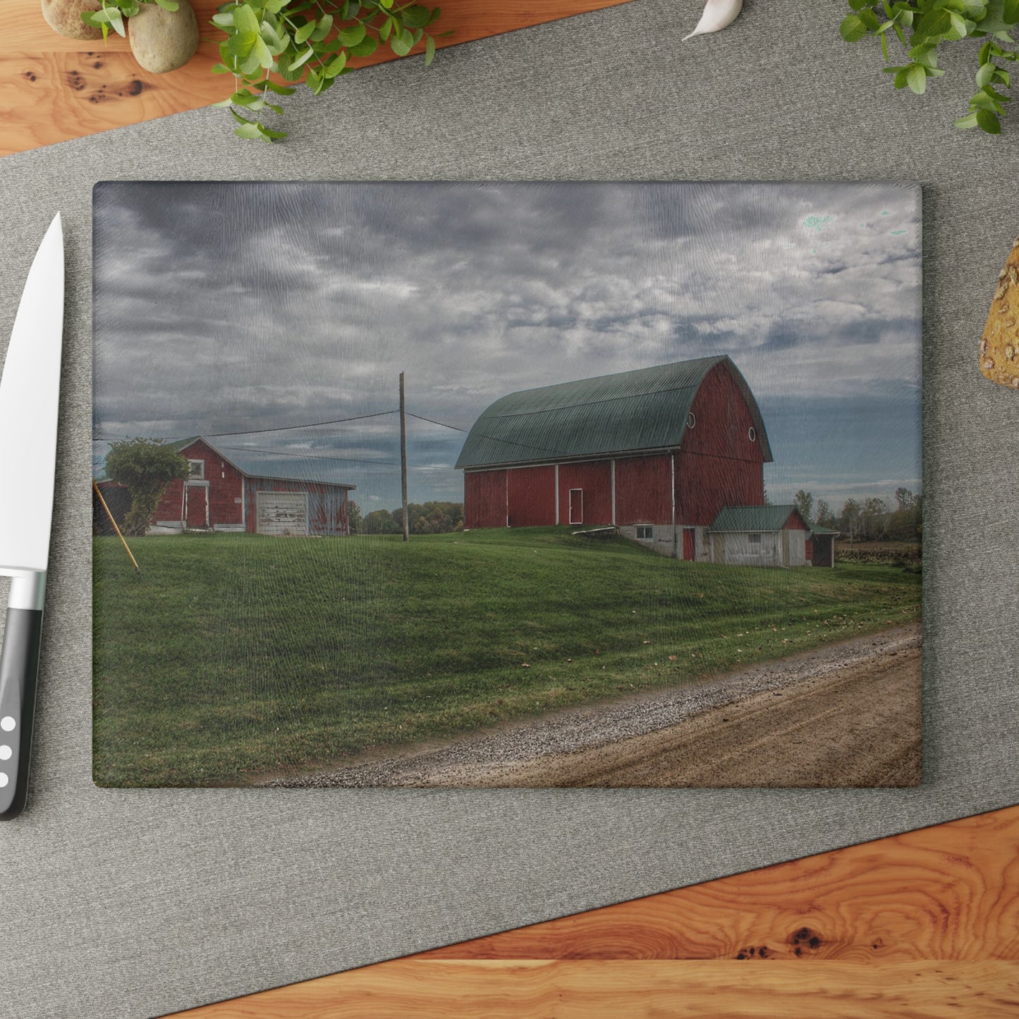 U R There Photography Elmwood Road Reds Rustic Farmhouse Tempered-Glass Cutting Board