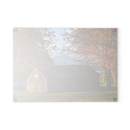 U R There Photography Marlette Road Fall Red Rustic Farmhouse Tempered-Glass Cutting Board