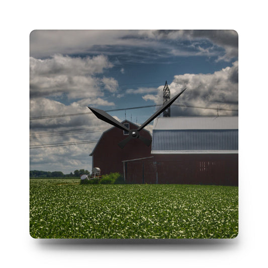 South Reese Road Reds Rustic Farmhouse Acrylic Analog Wall Clock 10.75'' × 10.75'' (Square)
