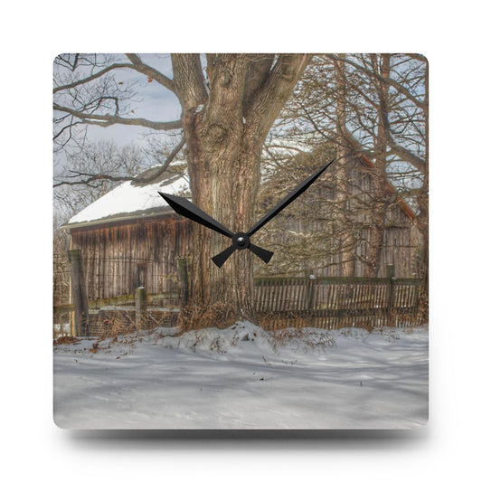 English Road Grey Rustic Farmhouse Acrylic Analog Wall Clock 10.75'' × 10.75'' (Square)
