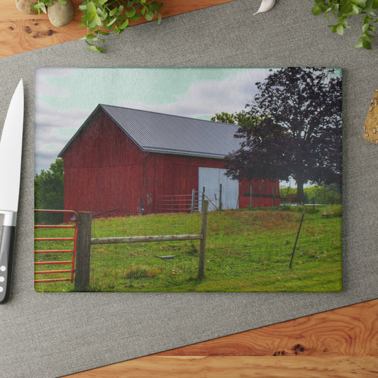 U R There Photography Slattery Red Rustic Farmhouse Tempered-Glass Cutting Board