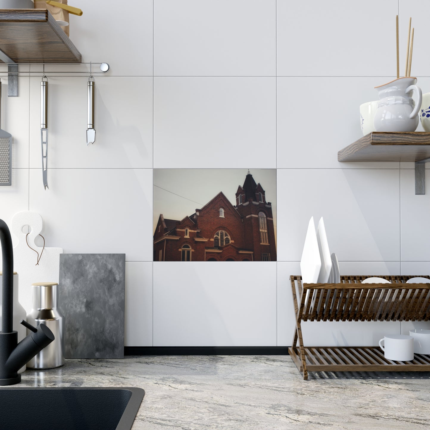 U R There Photography Brown City Methodist Church Rustic Farmhouse Decorative Ceramic Tile 6" × 8" Glossy