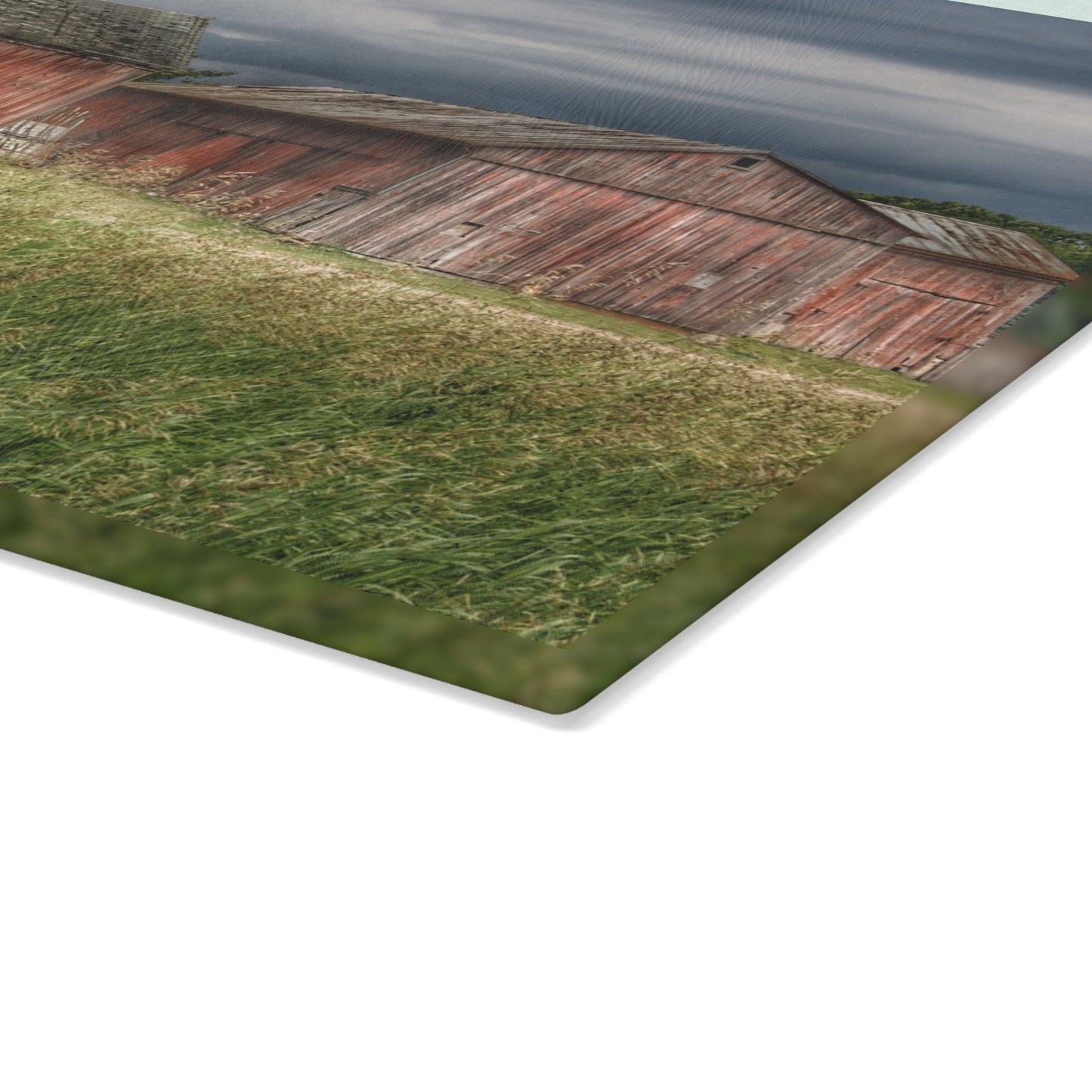 U R There Photography Hunters Creek Reds Rustic Farmhouse Tempered-Glass Cutting Board