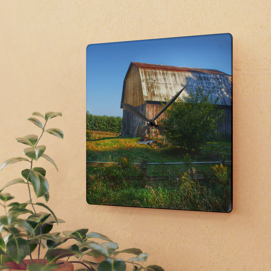 U R There Photography Snover Golden Grey Rustic Farmhouse Acrylic Analog Wall Clock