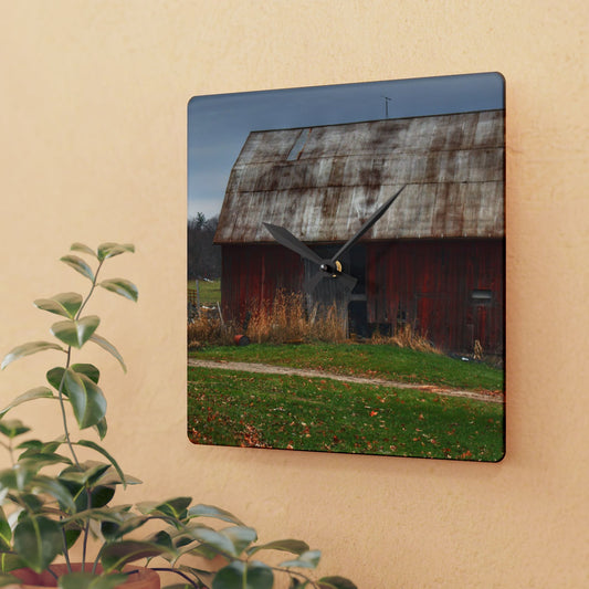 U R There Photography Castle Road Relic Red Rustic Farmhouse Acrylic Analog Wall Clock