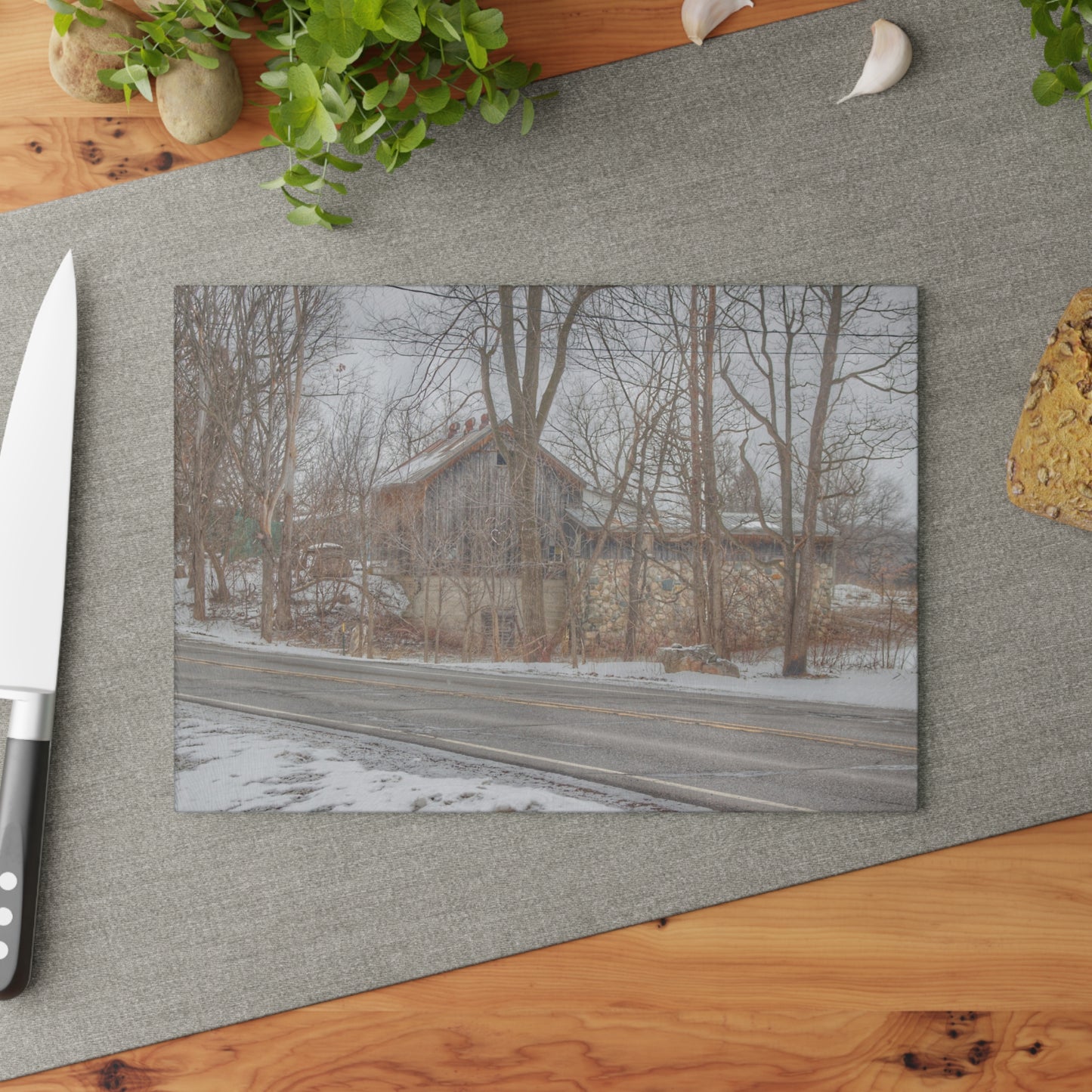 U R There Photography Leonard Stone Grey Rustic Farmhouse Tempered-Glass Cutting Board
