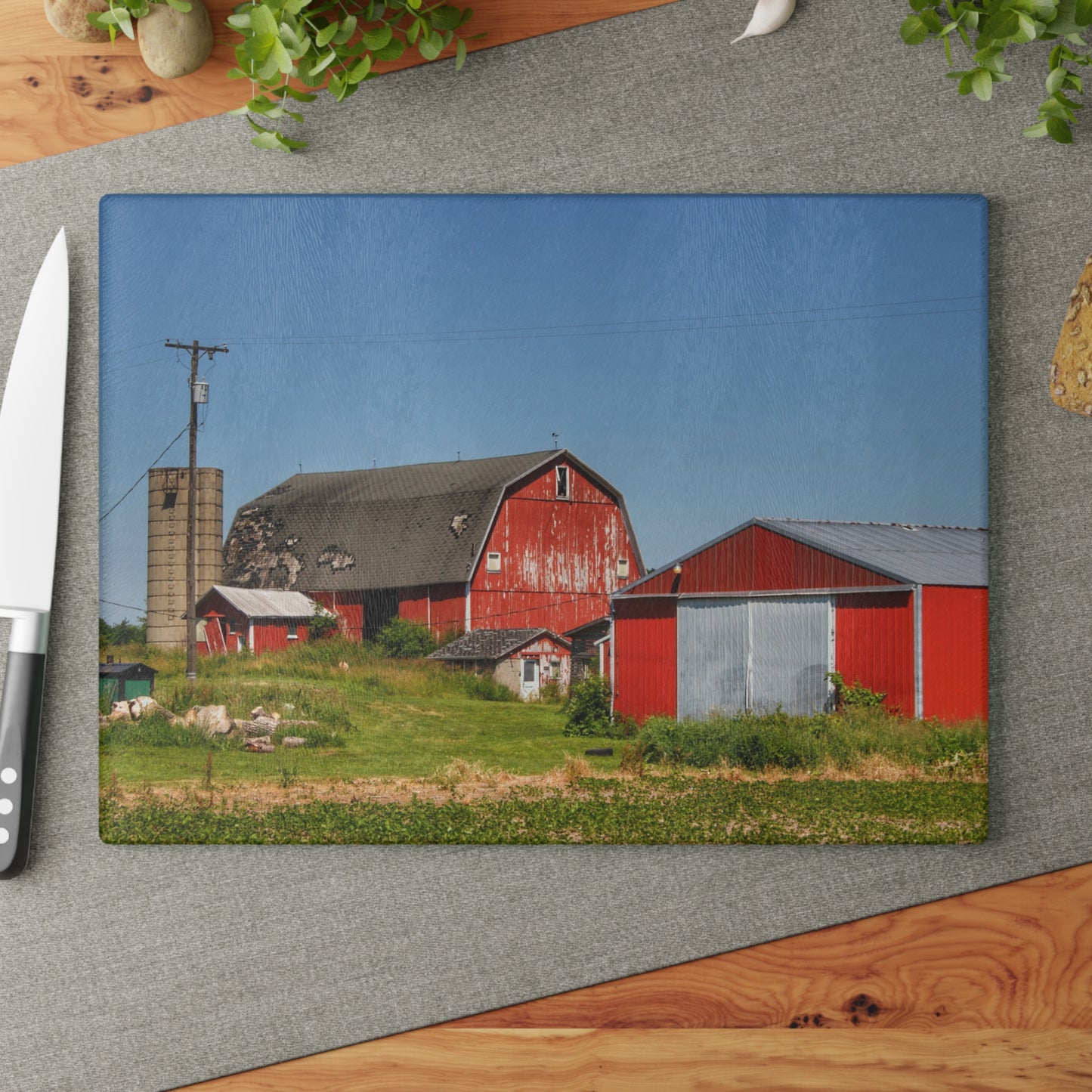 U R There Photography Greenwood Road Red I Rustic Farmhouse Tempered-Glass Cutting Board