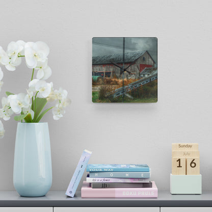 U R There Photography Richville Road Grey I Rustic Farmhouse Acrylic Analog Wall Clock