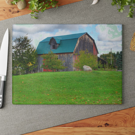 U R There Photography Frances Road Old Red II Rustic Farmhouse Tempered-Glass Cutting Board