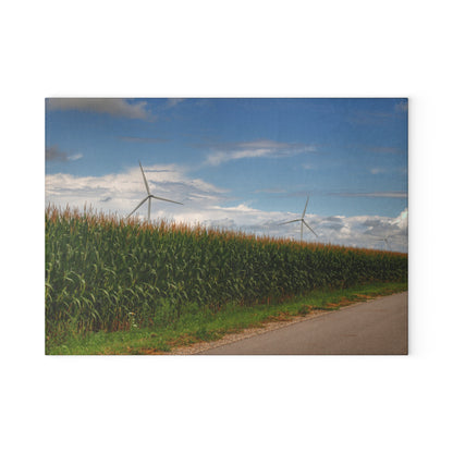 U R There Photography Gilford Road Corn Row I Rustic Farmhouse Tempered-Glass Cutting Board