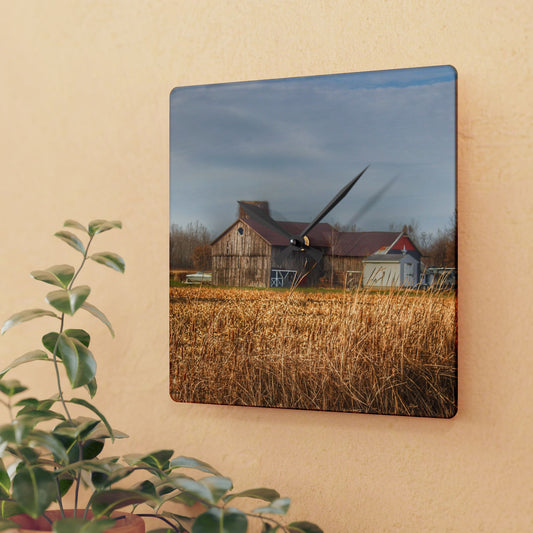 U R There Photography North Center Road Grey Rustic Farmhouse Acrylic Analog Wall Clock