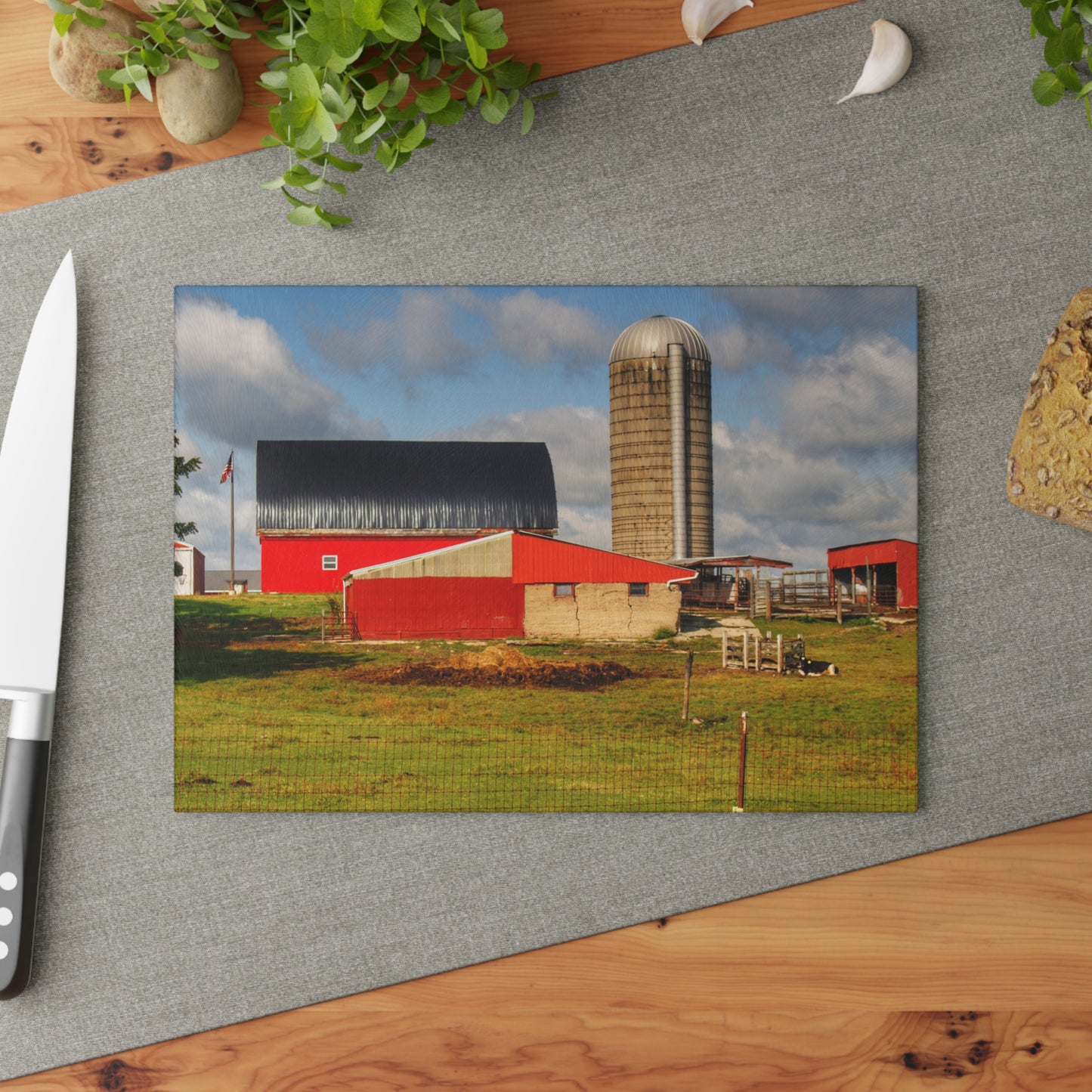 U R There Photography Kingston Checkerboard Farm Rustic Farmhouse Tempered-Glass Cutting Board