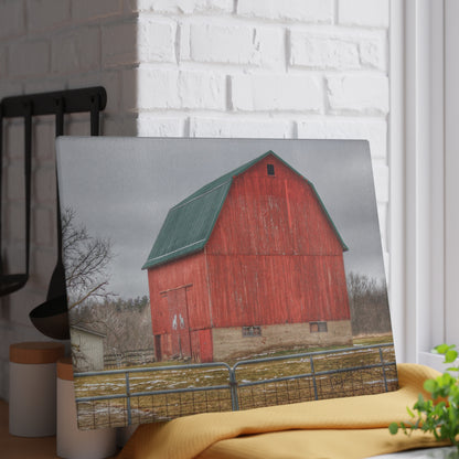 U R There Photography Lonsberry Red Rustic Farmhouse Tempered-Glass Cutting Board