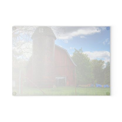 U R There Photography Mead Road Red Rustic Farmhouse Tempered-Glass Cutting Board