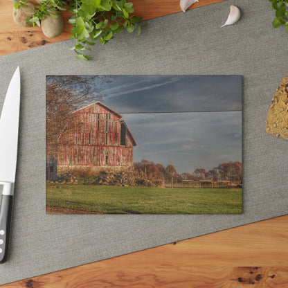 U R There Photography Marathon Road Red Cow Barn Rustic Farmhouse Tempered-Glass Cutting Board