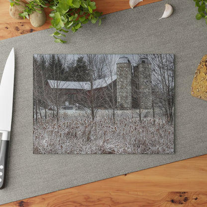 U R There Photography Washburn Road Hidden Red Rustic Farmhouse Tempered-Glass Cutting Board