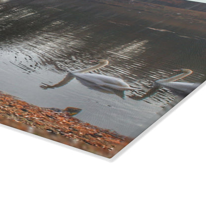 U R There Photography Swans of Duck Lake I Rustic Farmhouse Tempered-Glass Cutting Board