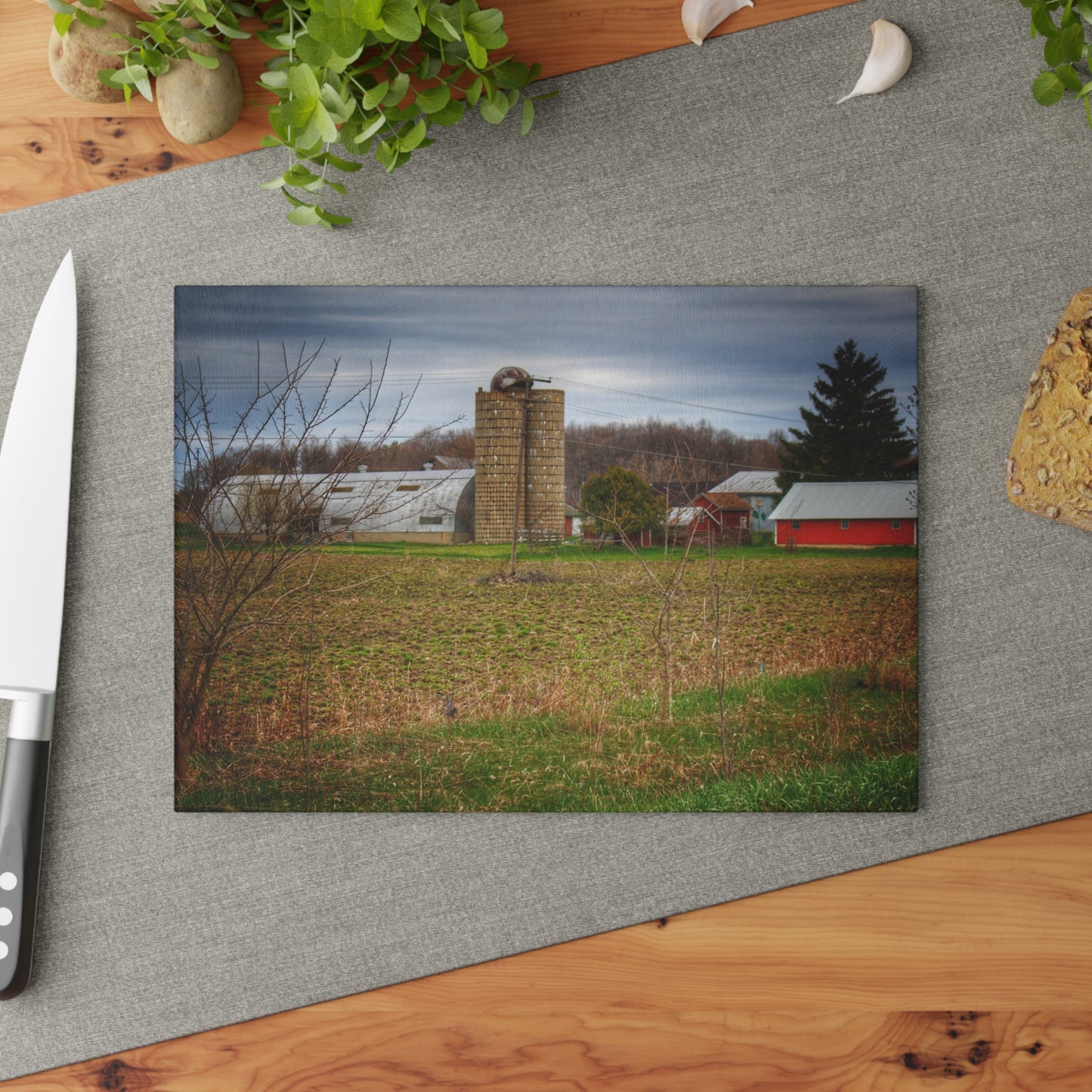 U R There Photography Fostoria Road Quonset Rustic Farmhouse Tempered-Glass Cutting Board