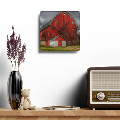 U R There Photography Slattery Road Fieldstone Red Rustic Farmhouse Acrylic Analog Wall Clock