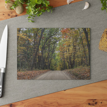 U R There Photography Country Roads in Dryden III Rustic Farmhouse Tempered-Glass Cutting Board