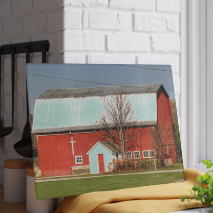 U R There Photography Bray Road Red I Rustic Farmhouse Tempered-Glass Cutting Board