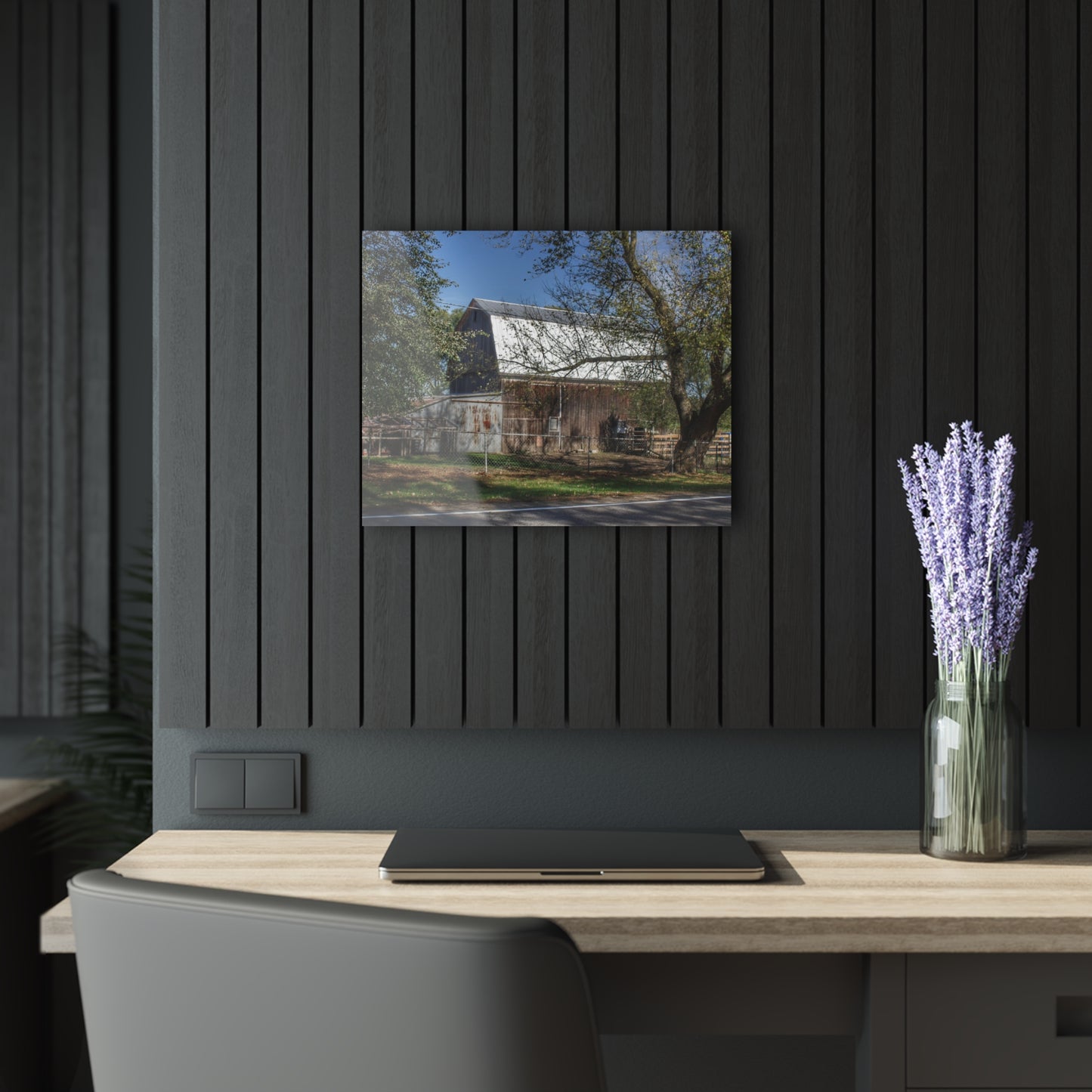 U R There Photography Birch Run Road Grey Rustic Farmhouse Acrylic Wall Print