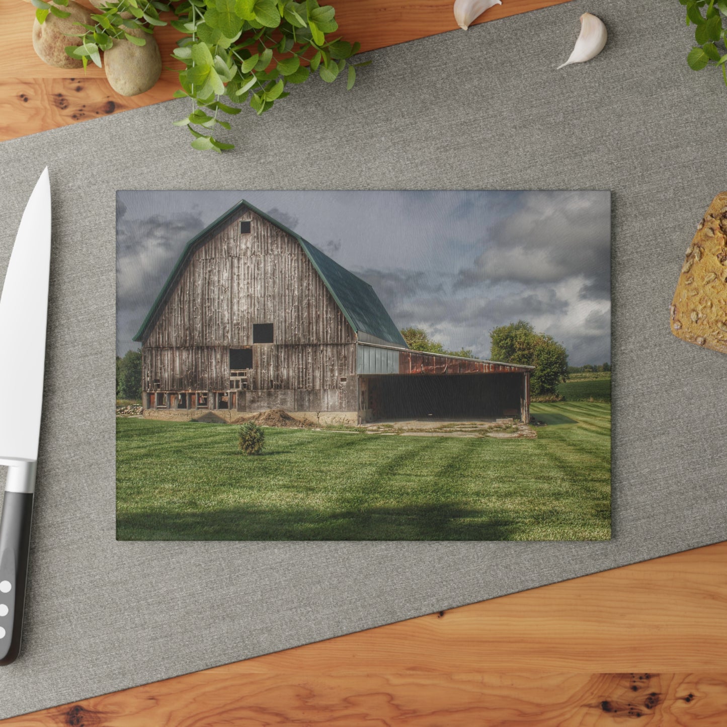 U R There Photography Bishop Grey II Rustic Farmhouse Tempered-Glass Cutting Board 11"x 15"