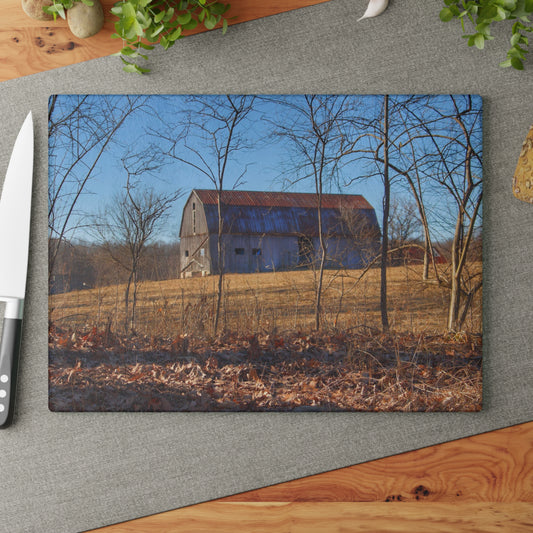 U R There Photography DeMode Road Grey Rustic Farmhouse Tempered-Glass Cutting Board